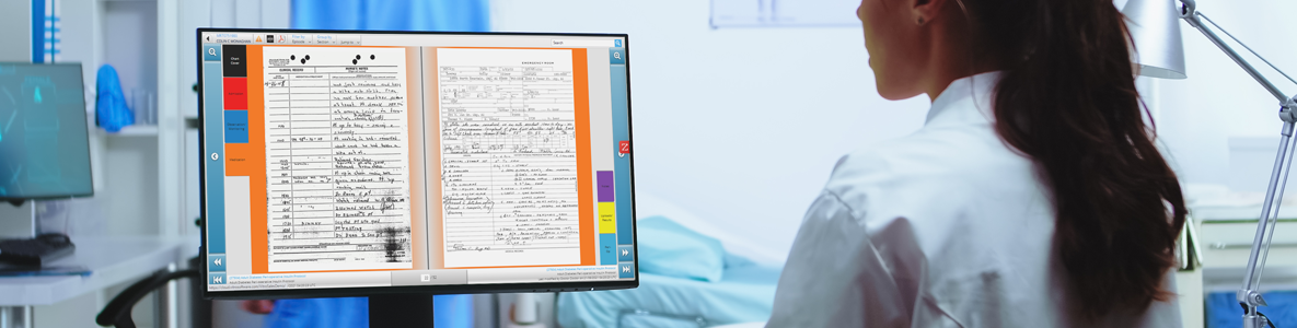 A clinician reviewing a scanned medical record in the Vitro viewer